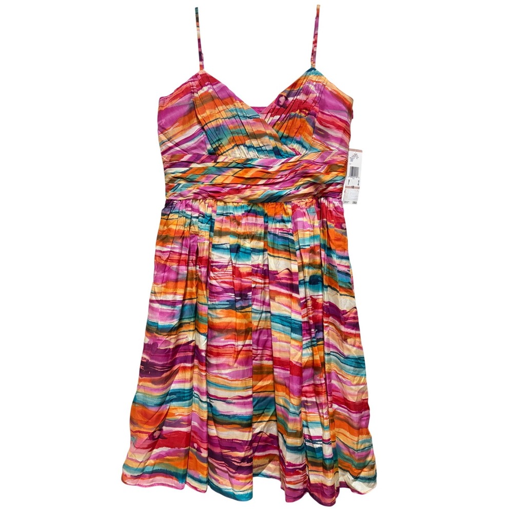Anne Klein New York Passage to India Silk Blend Pleated Dress Size 12 New